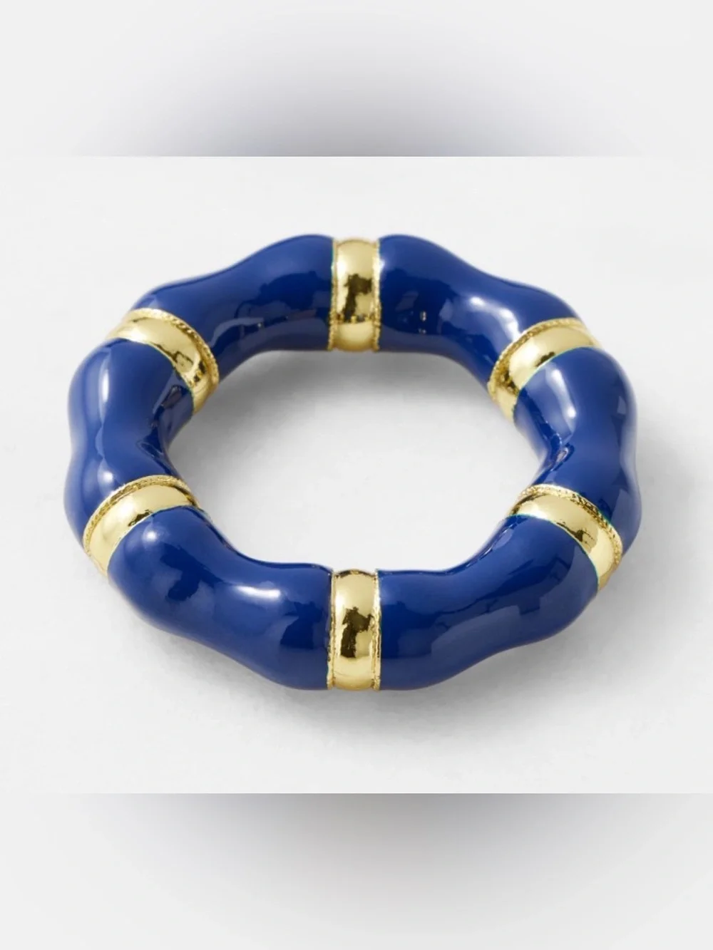 Pottery Barn Cloisonné Bangle Blue and Gold Bamboo-Style Napkin Rings (Set of 4)
